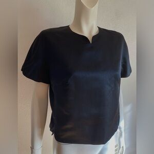 Vintage 1950s SATIN BLOUSE Top Black Metal Zipper Tailored Formal Evening 50’s